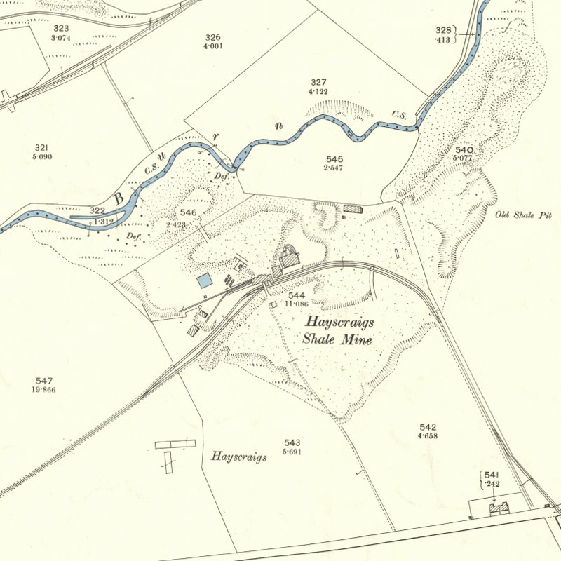 Hayscraigs Mines & Quarries - 25" OS map c.1897, courtesy National Library of Scotland