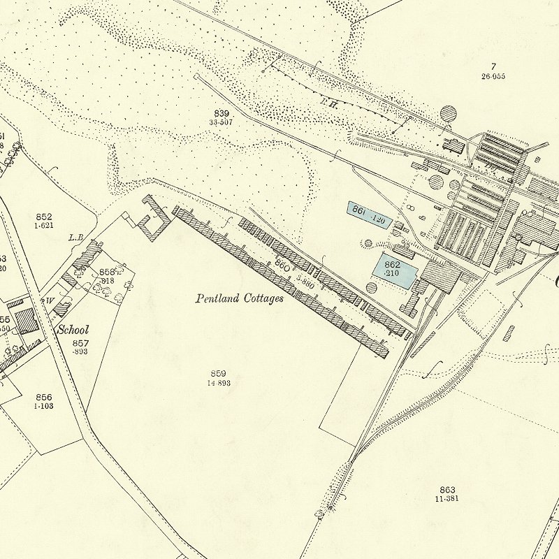 Pentland Cottages - 25" OS map c.1894, courtesy National Library of Scotland