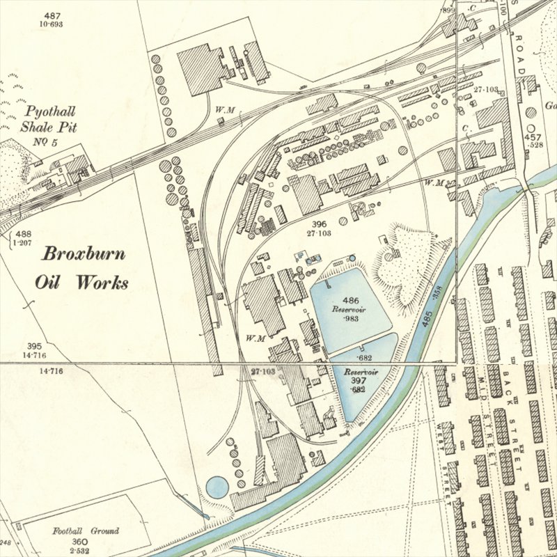 Broxburn Oil Works - 25" OS map c.1895, courtesy National Library of Scotland