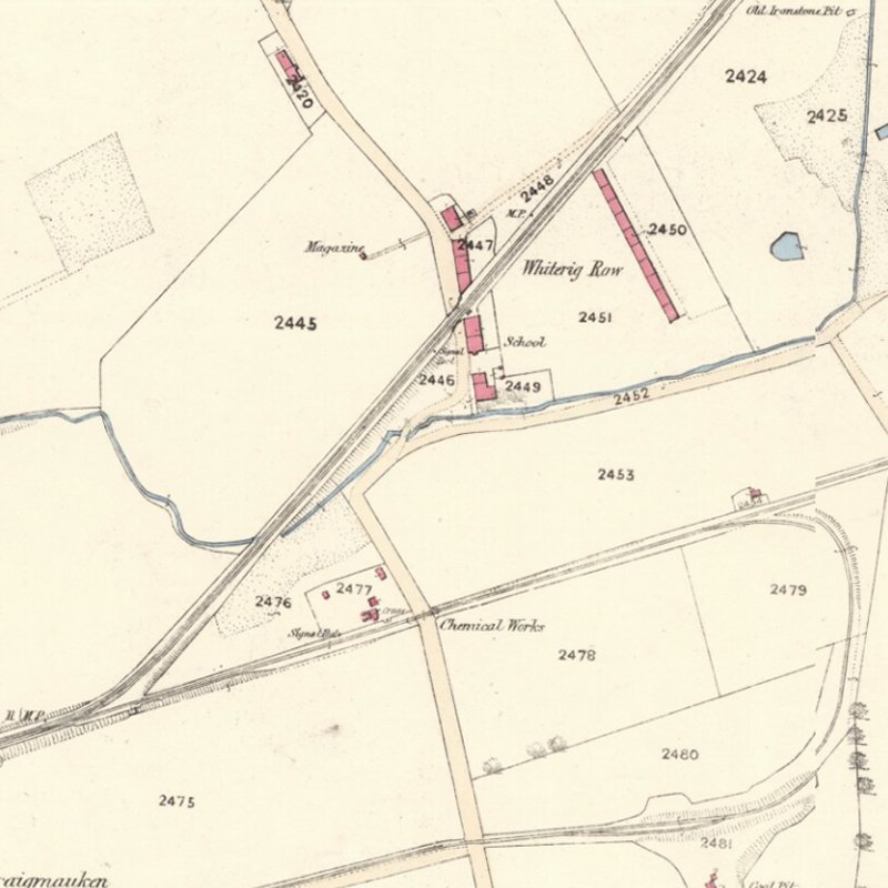 Whiterigg Oil Works (aka Craigmauken Chemical Works) - 25" OS map 1864, courtesy National Library of Scotland